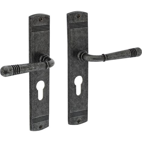Vintage-Optik Türdrücker Fenstergriff Beschläge Antik Grau Langschildgarnitur Profilzylinder