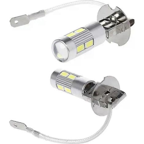 Lot de 2 ampoules LED H3 haute puissance et longue durée de vie pour feux de brouillard et feux de position, 10 SMD 5630/5730, ultra-lumineuses, jaunes. (1/5)