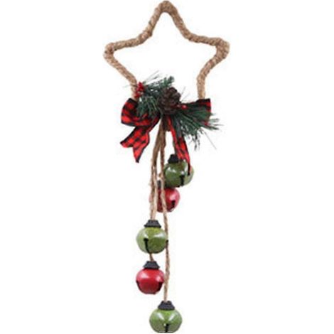 Lot de 2 décorations de Noël : pommes de pin, grelots et nœud à carreaux. Décorations à suspendre à une porte ou à un mur. (1/3)