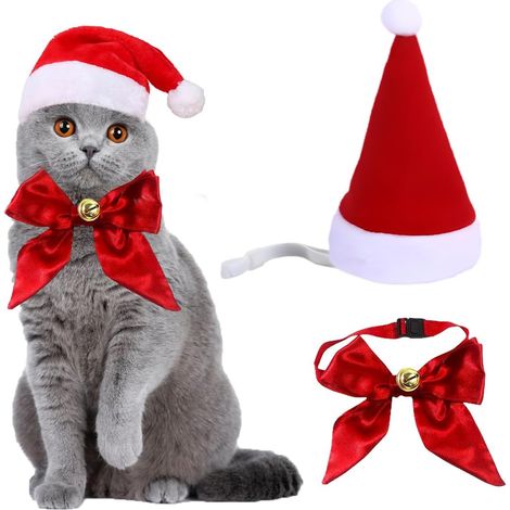 Filiyano-Costume de Noël 2 pièces pour animaux de compagnie, bonnet de Père Noël et nœud papillon à clochettes pour chiens, ajustable, accessoires de (1/5)