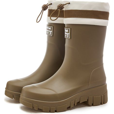 Bottes de pluie femme mi-mollet, caoutchouc imperméable antidérapant, chaussures de travail cuisine résistantes à l'usure, manchons de protection pour femme (1/2)