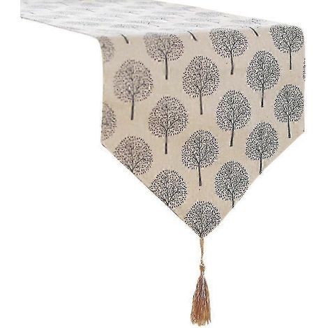 Chemin de table rustique en coton et lin, motif floral gris, 30 x 183 cm. Lavable. (1/5)