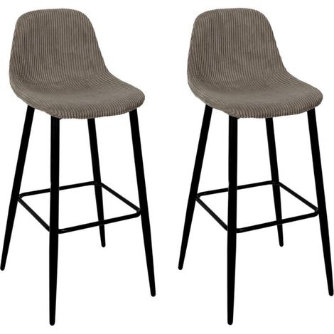 Lot de 2 Chaises de Bar Côtelé "Scott" 100cm Taupe (1/5)