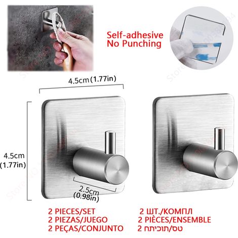 (Crochet argenté, lot de 2) Porte-rouleau de papier toilette adhésif mural, support de rangement pour cuisine et salle de bain, distributeur de mouchoirs et d'essuie-tout sans perçage, en acier inoxyd (1/5)