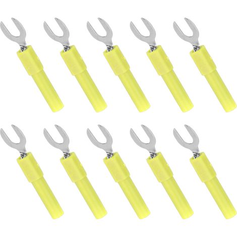 10 pièces connecteurs fourche en laiton, type Y 6mm, fiche banane 4mm, 30Vca-60Vcc, 10A, jaune, pour câblage électrique