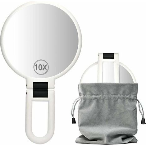Miroir grossissant 10x / 1x Double Face avec Support, Miroir grossissant à Main pour Le Maquillage, Les Points Noirs, Les comédons (13 cm, 10x/1x, Argent), Ensoleillé (1/5)