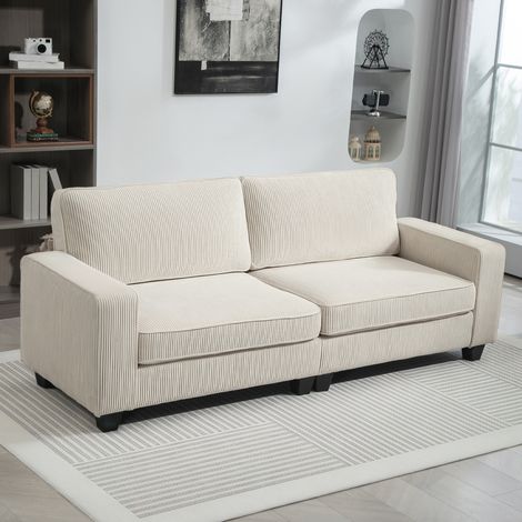 3-Sitzer Sofa 227/84/87 cm in Cremeweiß mit Cordbezug und Federkern, mit Armlehnen (1/5)