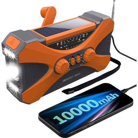 Filiyano – lampe torche – 【10000 MAH】 Récepteur radio d'urgence avec manivelle et cellules solaires, radio météo à sources d'alimentation multiples (1/5)