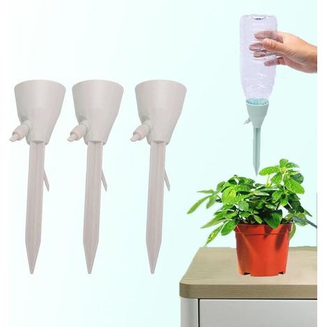 Dispositivo de riego automático ajustable, interruptor de control de liberación lenta y boquilla de goteo que se puede insertar en macetas (blanco, paquete de 3). (1/5)