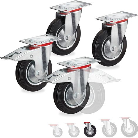 Set di 4 ruote per carichi pesanti piroettanti 75 x 30 cm capacità fino a 280 kg in acciaio zincato nero 130009520