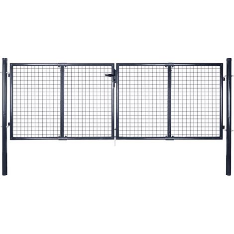 Portail de jardin grillagé, acier galvanisé, 300 x 75 cm, gris