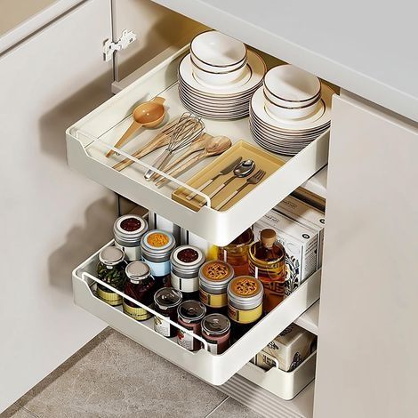 Tiroir Coulissant Cuisine, Organiseur D'armoire Extractible, Tiroirs Coulissants Extensible,Tiroir Coulissant Pour Placard de Cuisine ne Nécessitant ni Perçage ni Clous,S(43 20 7cm) (1/5)
