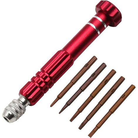 Multifunktionales 5-in-1-Schraubendreher-Set: Schlitz-, Kreuzschlitz-, Torx-Schraubendreher, Computerbrillen-Reparaturschraubendreher, Rot (1/5)