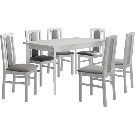 Conjunto de mesas y sillas para comedor Victorville 313, Blanco, 78x80x140cm, Diámetro: 0, Número de asientos: 6, Estilo: Contemporary (1/5)