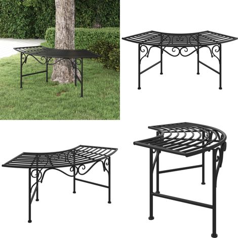 Baumbank 113 cm Schwarz Stahl - GartenzSitzbank - Metallbank - Baumbank - Outdoor Möbel - Gartenmöbel - Home & Living