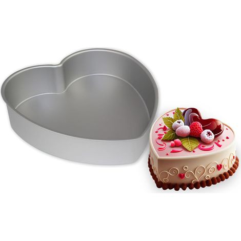 Avilia Teglia in Alluminio Anodizzato a Forma di Cuore 35x7,5cm - Superficie Resistente e Antiaderente Ideale per Preparare Torte e Dolci - Prefetta per Ogni Occasione è Facile da Pulire e Usare (1/5)