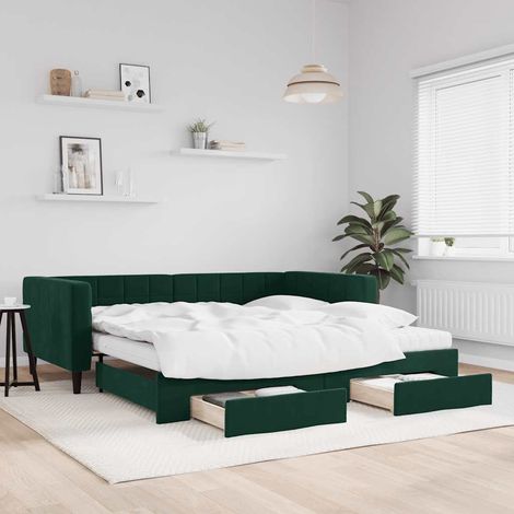 Tagesbett Ausziehbar mit Schubladen Dunkelgrün 100x200 cm Samt (1/5)