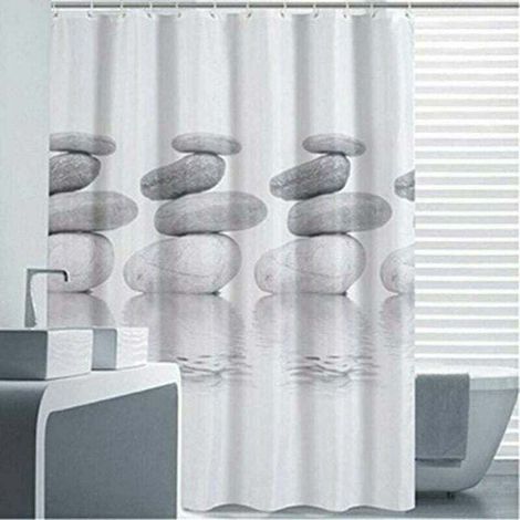 Rideau de douche en polyester gris galet, résistant à la moisissure, imperméable, lavable, antibactérien (180 x 180 cm)