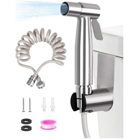 Kit Douchette WC pour Bidet de Toilette avec Crochet Réservoir Eau + Tuyau Flexible Douche Télescopique Pulvérisateur Hygiène Personnelle en Salle Bain - (1/5)
