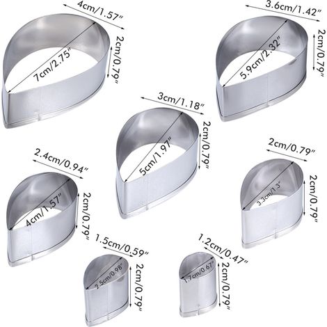 Ensemble de 7 emporte-pièces en acier inoxydable en forme de goutte d'eau pour décorer des fleurs en fondant et des pétales. (1/5)