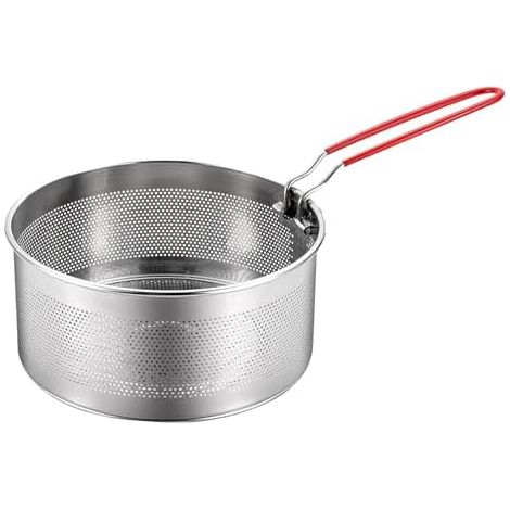 Pasta Strainer, Stainless Steel Noodle Strainer with Removable Handle, Metal Pasta Basket, Deep Fryer Basket, Kitchen Colander for Washing Draining Deep-Frying Boiling Steaming (20 cm) (1/5)