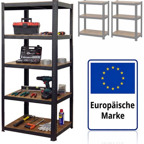 Relaxdays scaffale 500 kg, HLP 200 x 90 x 60 cm, 5 ripiani, effetto legno, scaffale deposito, acciaio/MDF, nero/marrone (1/5)