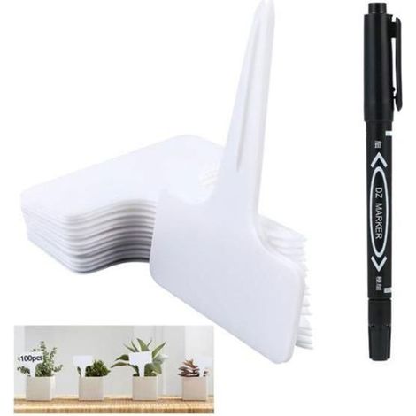 Set mit 100 Pflanzenetiketten für Gemüsegarten und Außenbereich, inklusive weißem Marker. Ideal zum Beschriften Ihrer Pflanzen.