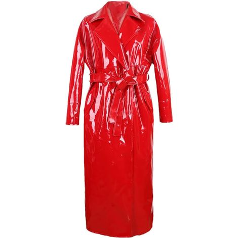 Trench long en similicuir verni réfléchissant pour femme Printemps Automne (1/5)