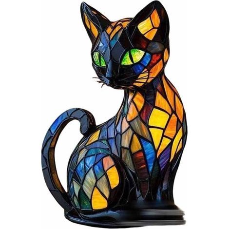 Lampe Chat, Vitrail Veilleuse Chat, RéSine ColoréE DéCoration Vintage Lampe En Forme De Chat, Table Led CréAtive DéCorative, Pour La DéCoration De La Chambre Et Du Salon (1/5)