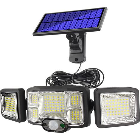 [JAMAIS UTILISÉ]Projecteur solaire extérieur 3 têtes 192 LED détecteur de mouvement sécurité étanche IP65 éclairage jardin classe énergétique A+++