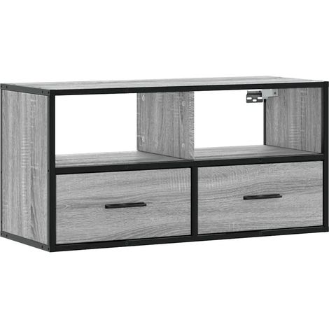 Meuble TV design industriel mural 80 x 31 x 39 cm avec grand espace de rangement en bois d'ingénierie gris (1/5)