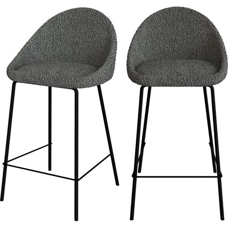 Rendez-Vous Déco – Lot de 2 chaises pour îlot central 65 cm – Tissu bouclette gris – Hauteur d'assise 65 cm – Design contemporain – Poids max 130 kg