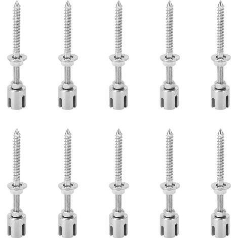 10 Équerres de serrage croisé en acier inoxydable 316, résistantes à la corrosion, avec tige filetée pour câbles de moins de 3/4 mm (3 mm / 0,12 po)