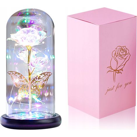 Rosa eterna multicolor en cristal con luz LED brillante. Regalo arco铆ris. (1/5)