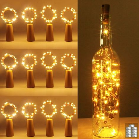 12er-Pack Flaschen-Lichterkette, 20 LEDs, 2 m, warmweißer Kupferdraht, Weinflaschen-Lichterkette, Kork-Lichterkette für Weihnachtsdekoration (1/5)