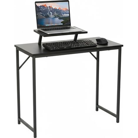 Relaxdays Schreibtisch mit Monitoraufsatz, HBT: 75 x 80 x 40 cm, MDF, Metall, kleiner Arbeitstisch, Homeoffice, schwarz