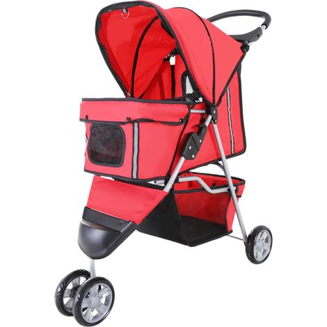 Poussette pliante pour chiens et chats jusqu’à 10 kg avec filet coussin, fenêtres, porte-gobelet, sac de rangement, rouge