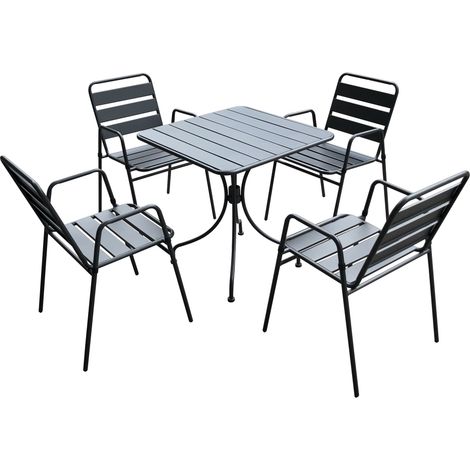 Garden Friend Wohnzimmer Krystin (1 Tisch 4 Stühle) Stahl Anthrazit Farbe