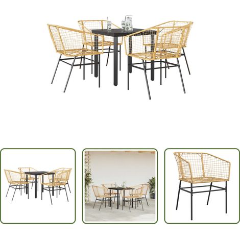 vidaXL Table de jardin - Ensemble à manger jardin 5pcs marron poly rotin verre (1/5)