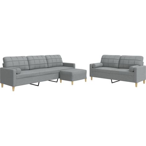 Maison Exclusive - Set Divani 3 pz con Poggiapiedi e Cuscini Grigio Chiaro Tessuto