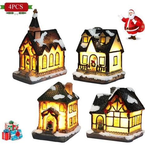 Décorations de Noël - Village De Noël - Maison Lumineuse LED - 4 Pièces - Résine - Intérieur (1/5)