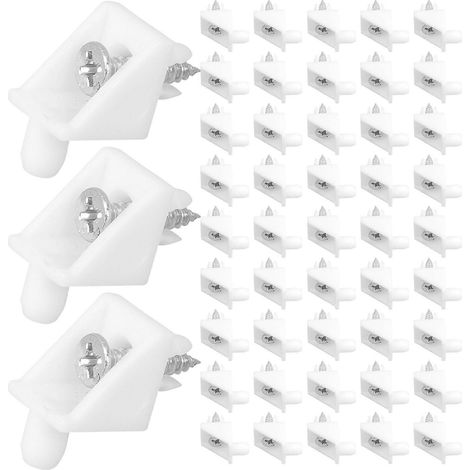 100 jeux de fixations d'équerre de tiroir avec vis, cales en plastique pour support inférieur de meuble (1/5)