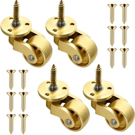 Lot de 4 roulettes universelles pivotantes à 360° en laiton massif de 25 mm pour meubles et chariots (1/4)