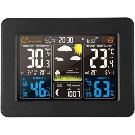 FOREHILL Drahtlose Wetterstation, digitale Wetterstation, Wetterstation, Thermometer mit Alarm und Hygrometer, Mondphasenanzeige mit Außensensor (1/4)