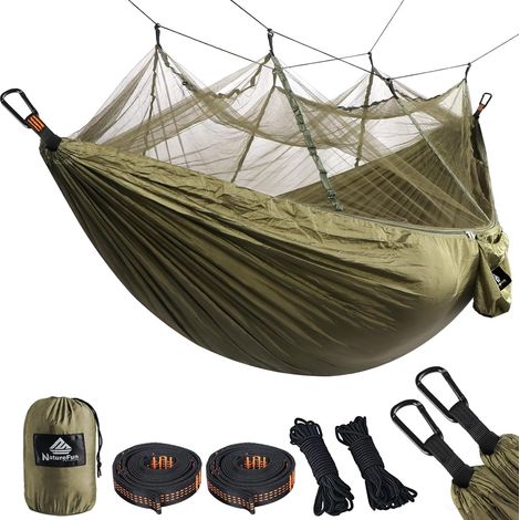 Hamac ultra-léger de voyage Camping 300 kg Capacité de charge,(275 x 140 cm) respirante, nylon à parachute à séchage rapide 2 x Mousquetons de qualités,4 x sangles de nylon Inclus