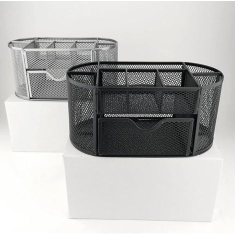 Organiseur de Bureau,Pot à Crayons en Métal,étagère de Bureau avec Porte Notes en Maille,350 x 297 x Noir 9 9 COMPART SET DE BUREAU (1/5)