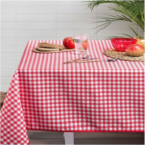 Promo Linge Nappe Rectangle de Table Anti-Tâches 100% Polyester Motif Vichy - 300x140cm (1/3)