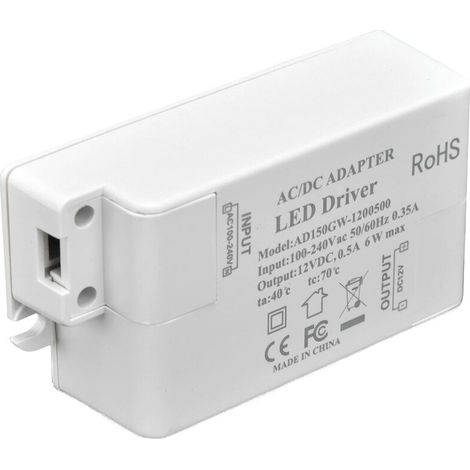 Driver Led 6W Maximum 100 240V Transformateur 12V Tension Constante Driver Transformateur Led 0.5A Convertisseur Convertisseur avec Transformateurs Basse Tension