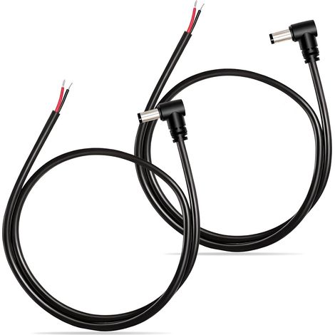 Câbles D'extension DC 5,5mm x 2,5mm Lot de 2 Câbles Alimentation 90 Degrés  1m Câble de Réparation DC5525 Prise mâle vers Fil Nu Cordon pour Bandes LED, Caméras CCTV, Moniteurs (1/5)