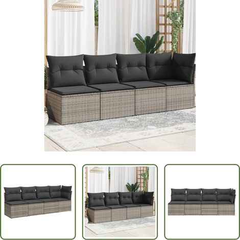 Rattan -  Gartensofa mit Kissen 4-Sitzer Grau Poly Rattan (1/5)